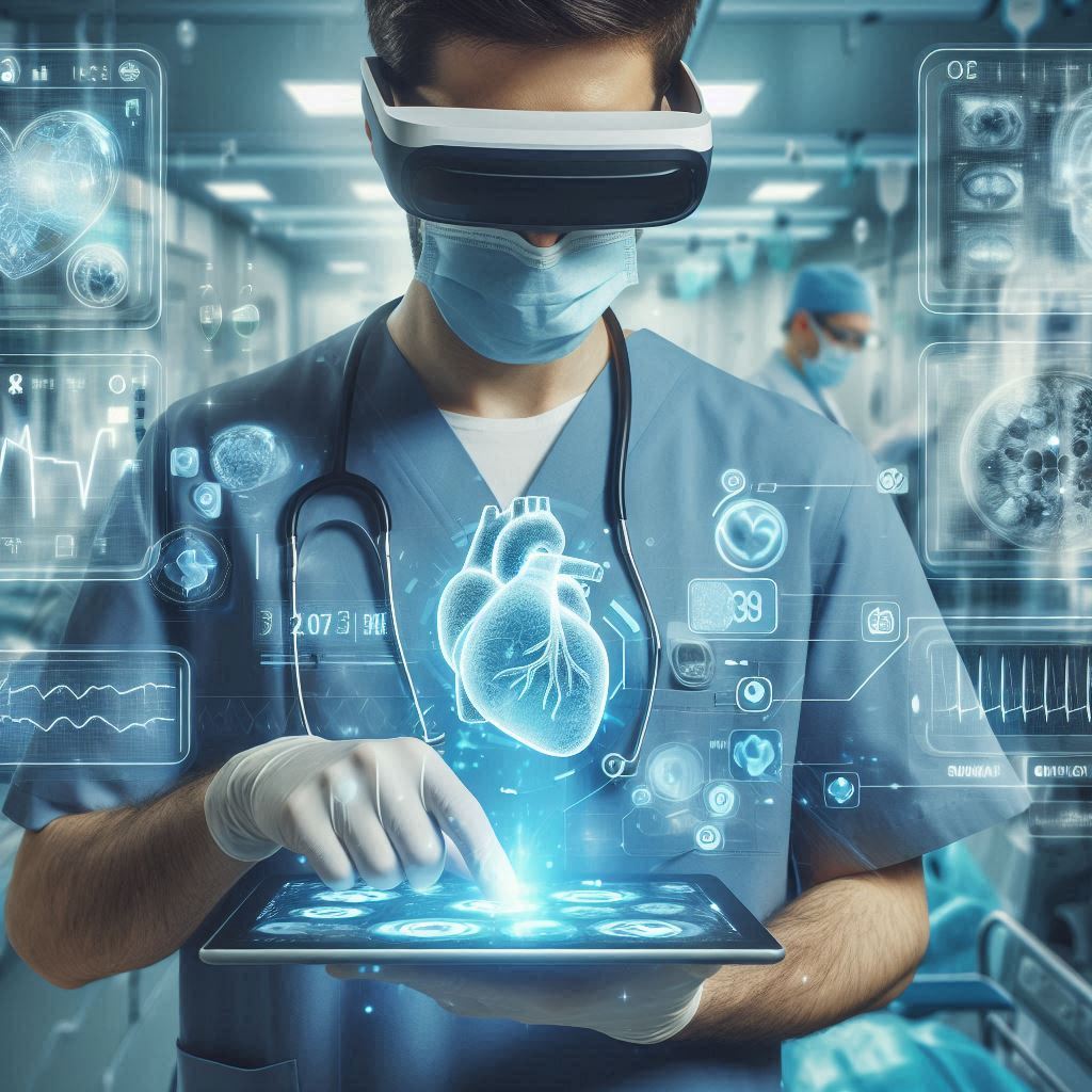 Healthcare professional wearing AR glasses