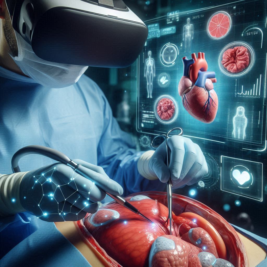 surgeon using VR gloves and a headset