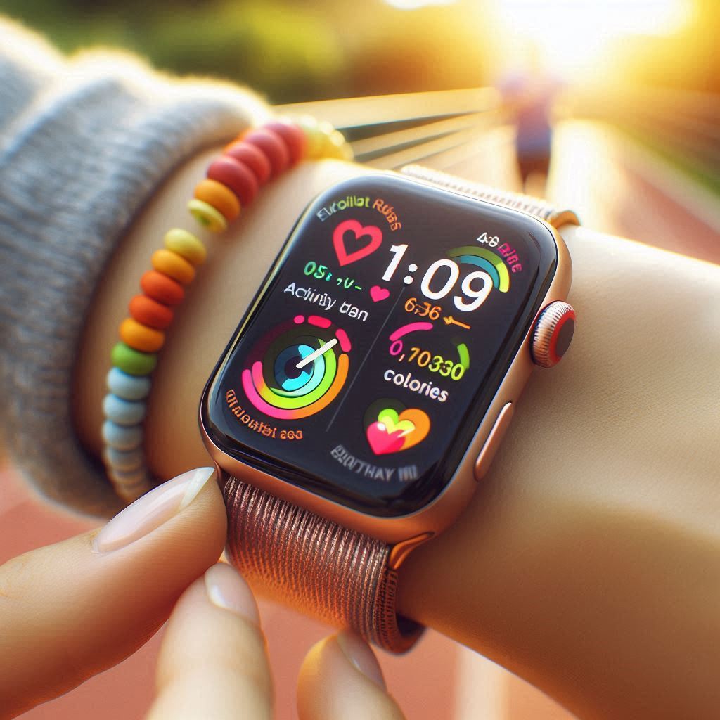 Apple Watch showing real-time fitness and health tracking metrics