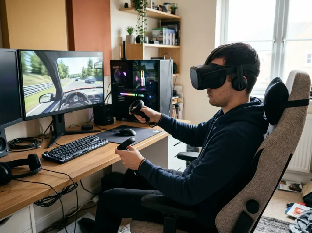 PCVR gaming headset connected to a gaming PC